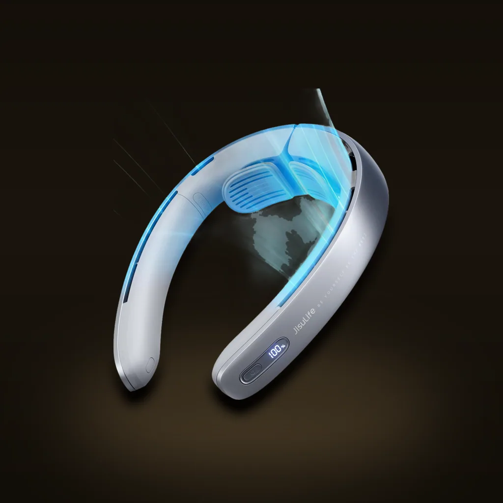 JISULIFE Portable Neck Fan Pro (100-Speed Bladeless, LED Display, 5000mAh)