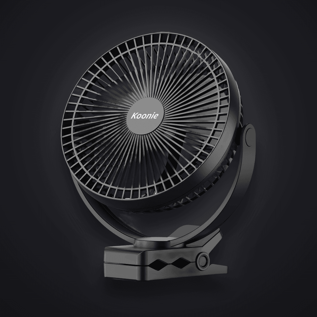 Koonie 10000mAh Rechargeable Clip-On Fan (8-Inch, Black)
