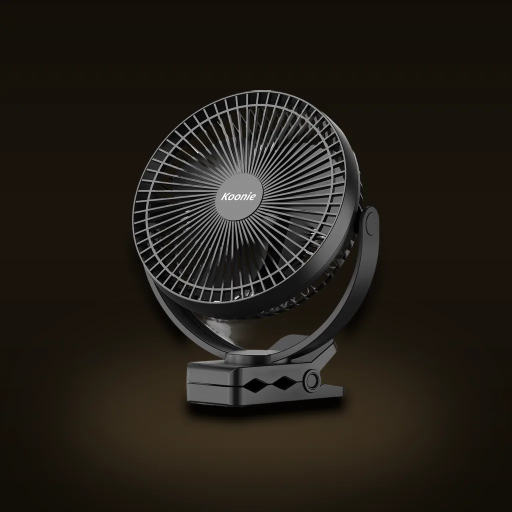 Koonie 10000mAh Rechargeable Clip-On Fan (8-Inch, Black)
