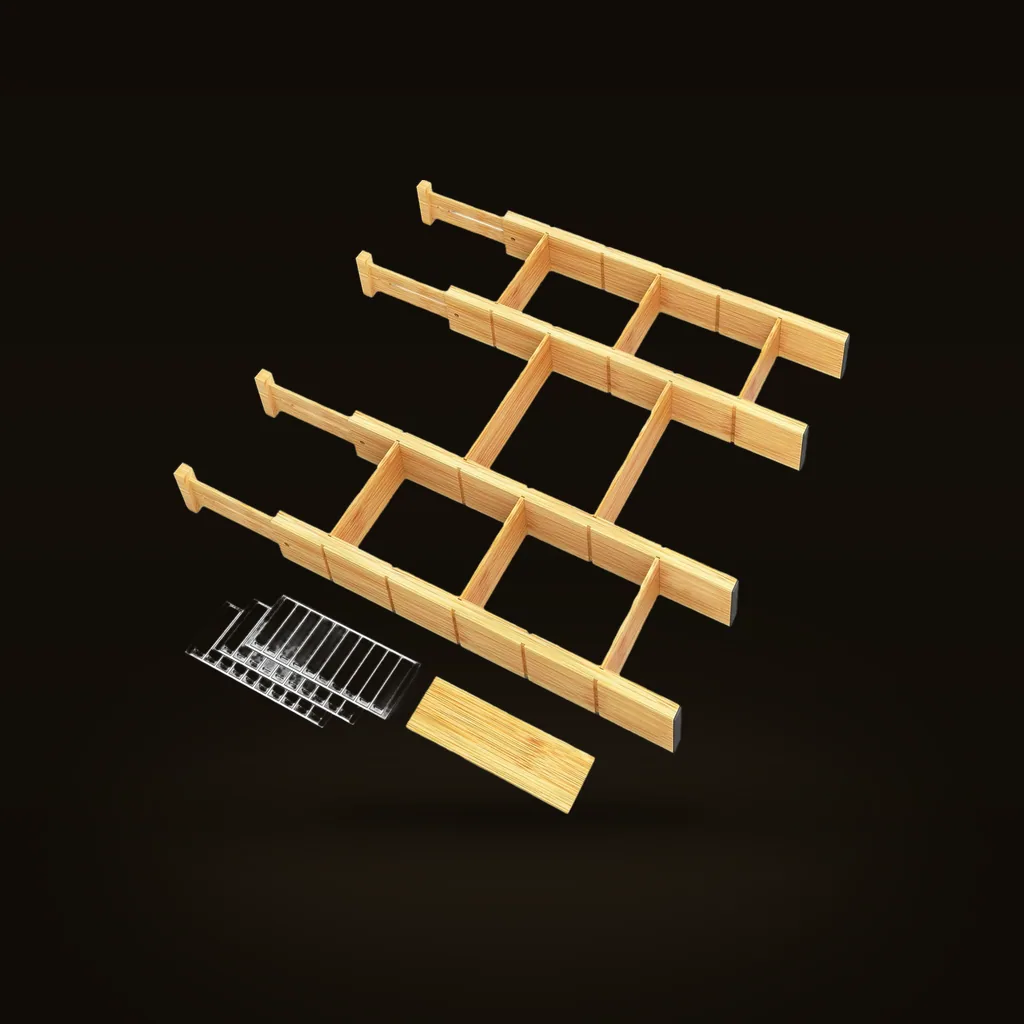 SpaceAid Bamboo Drawer Dividers with Inserts & Labels (4 dividers, 9 inserts)