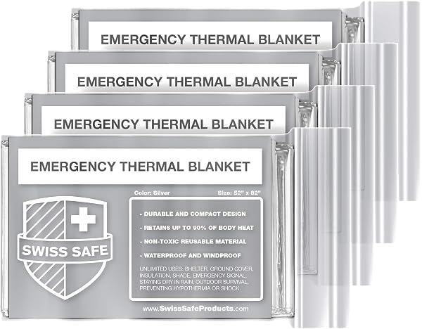 Swiss Safe Emergency Mylar Thermal Blanket (4-Pack)